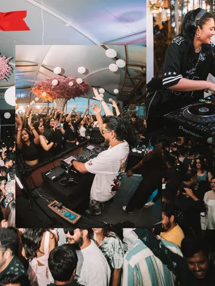 A collage showcasing the wild atmosphere of our Pune sundowner. You can see the packed dancefloor and the non-stop energy from every angle.