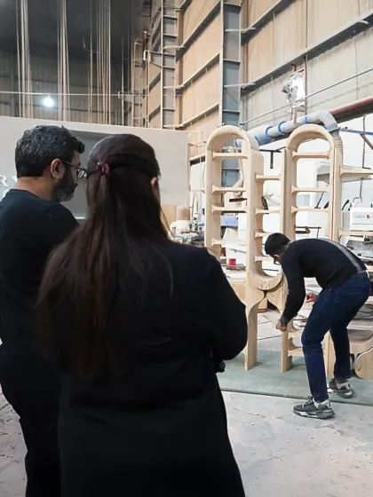 Behind the scenes at the workshop, collaborating with Dimensions for our upcoming showcase at India Design 2025. This is where creativity and craftsmanship come together to challenge conventions.