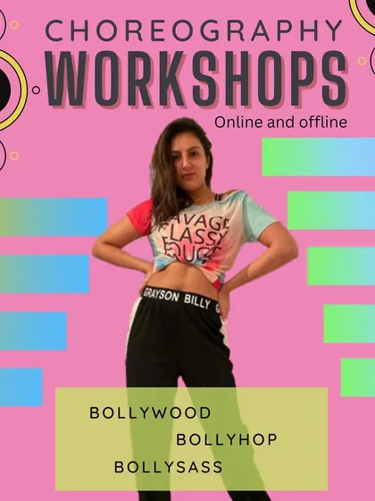 My choreography workshops are for everyone. I offer classes in Bollywood, BollyHop, and BollySass, both online and in person, so you can join in from anywhere.