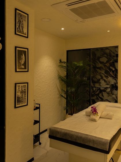 Our serene spa room at Kemps Corner. With its calm lighting, plush massage bed, and curated products, this private space is designed for ultimate tranquility and rejuvenation.