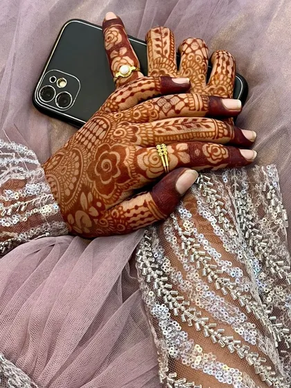 Here is the beautiful, mature stain from my organic henna, pictured a couple of days after application. This rich, reddish-brown color is the result of pure, natural ingredients and proper aftercare.