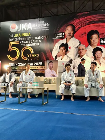 This image shows a panel of esteemed Shihans (masters) from Japan at a JKA India event. Being part of an organization with such a distinguished and accessible leadership is a key benefit for all my students.