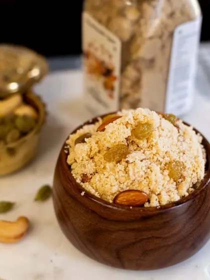 This is our Dadi's Panjeeri, a wholesome and crunchy sweet packed with dry fruits and the goodness of desi ghee. It’s the perfect snack to bring you comfort and a boost of energy, any time of the day.