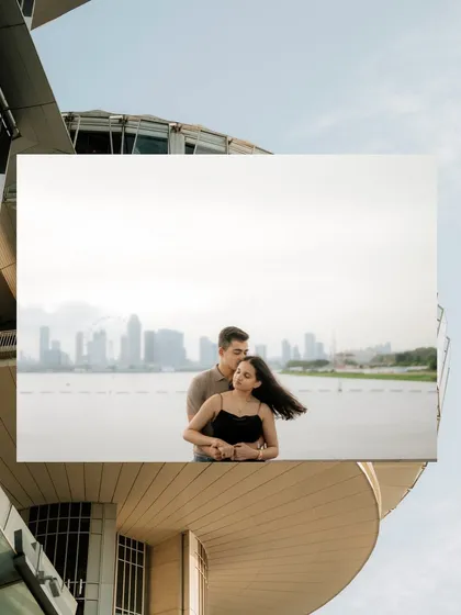 Using the unique architecture of Singapore as a frame for a quiet, romantic portrait. I love finding creative angles to make your destination engagement photos truly unique.