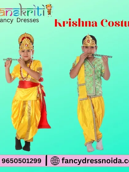 Here are two popular styles for the little Krishna costume. Both come with the iconic yellow dhoti, but you can choose between a red sash or a green embroidered top, depending on your preference.