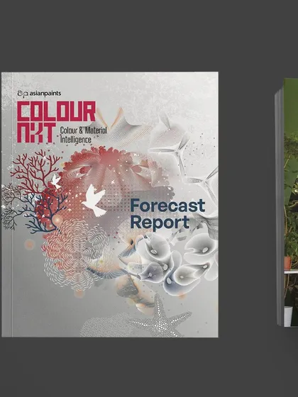 Another view of the ColourNext Forecast Report cover. This image shows the relationship between the illustrative cover and the overall brand identity, creating a cohesive visual language.