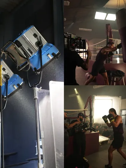 On the set of the Star Cement commercial, showing our ARRI SkyPanel fixtures being used to provide soft fill light for a training scene.