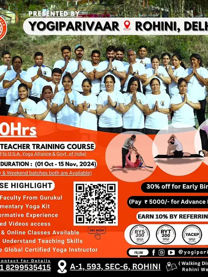 This is our complete 200-hour Yoga Teacher Training program, certified by both Yoga Alliance USA and the Government of India. We provide an expert faculty, a full yoga kit, and a truly transformative experience, available both online and at our Rohini studio.