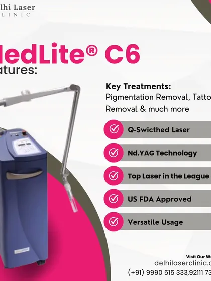 An overview of the MedLite C6 laser, my go-to for pigmentation issues. It's a US-FDA approved Q-Switched Nd:YAG laser, which is the gold standard for safely and effectively treating a wide range of pigment-related concerns.