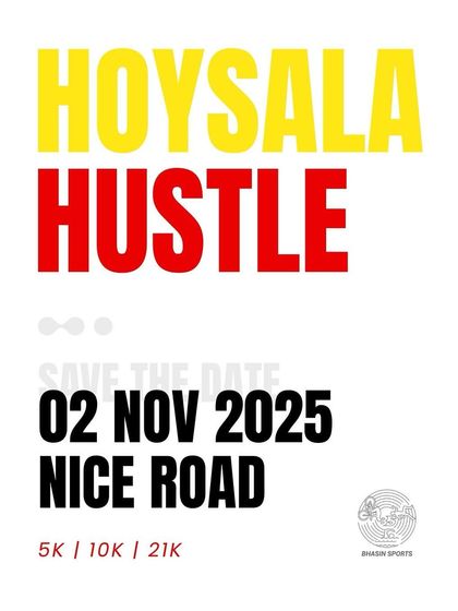 Mark your calendars for an unforgettable race day. This 'Save the Date' announcement for the Hoysala Hustle gives you all the essential info to plan your next big run.