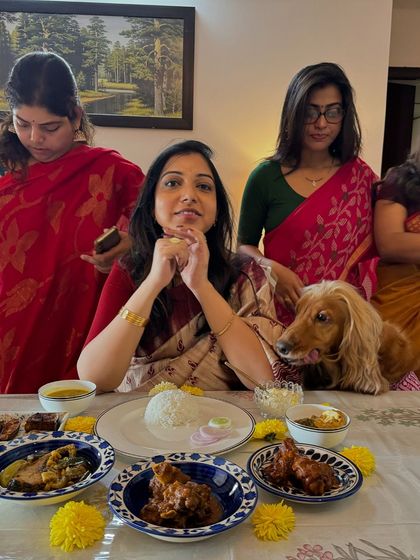 Posto patiently waiting for his share of the delicious Bengali feast at my baby shower.