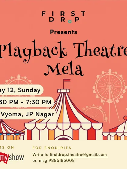 The poster for the "Playback Theatre Mela," an unscripted and interactive show where actors retell audience stories on the spot.