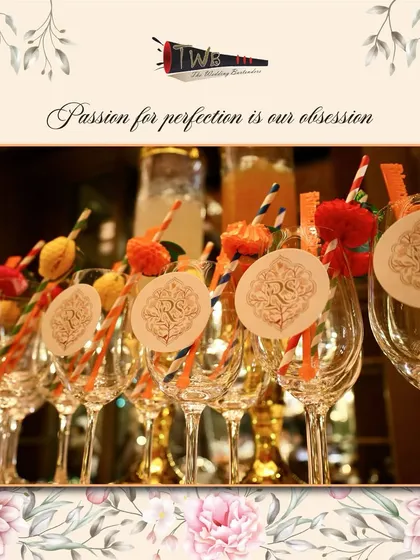 Beautifully designed custom glass tags and stirrers for a reception, adding an element of personalized elegance.