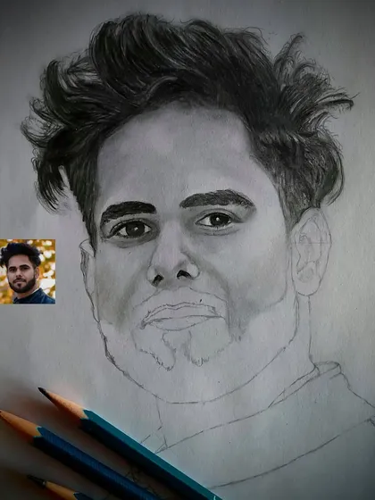 This portrait is 50% complete. It gives you an idea of my process, starting with the key features and then filling in the details.