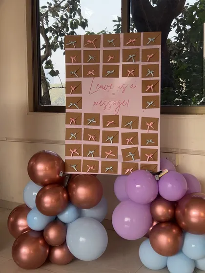 We also provide interactive elements like this "Leave us a message" board, allowing guests to share their well wishes for the parents-to-be.