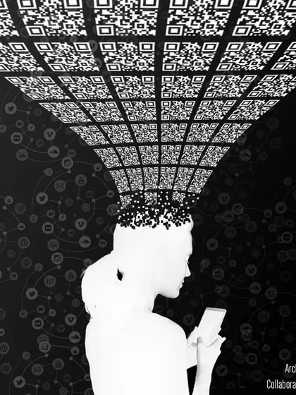 This graphic illustrates the concept behind 'Stradata'. It represents the "metaphoric collapse under the weight of information" in our current era, questioning how architecture can remain meaningful in a world saturated with data.