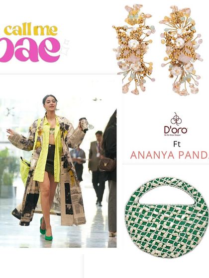 Styling a chic, layered look from "Call Me Bae". Our floral beaded earrings and a woven green bag add a touch of texture and fun to this trendy, street-style outfit.