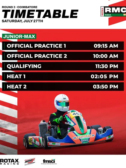 The Saturday schedule for the Junior Max class at Round 3.