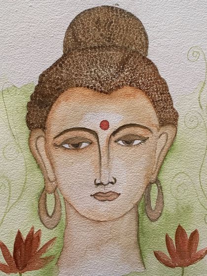 This beautiful Buddha painting was the final masterpiece of a student's Foundation in Watercolor course, reflecting their growth, dedication, and newfound peace in the process.