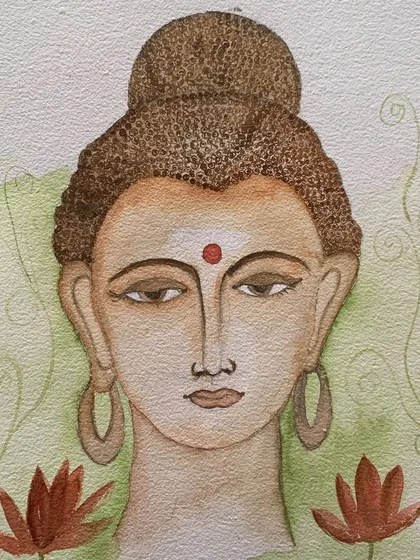 This beautiful Buddha painting was the final masterpiece of a student's Foundation in Watercolor course, reflecting their growth, dedication, and newfound peace in the process.