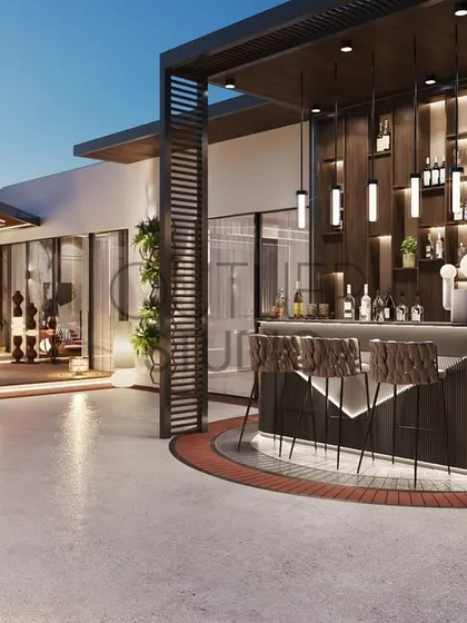 We extend luxury to your outdoor spaces. This neoclassical party terrace features a sleek modern bar and comfortable seating, creating an elevated setting for entertaining guests or enjoying a quiet evening under the stars.