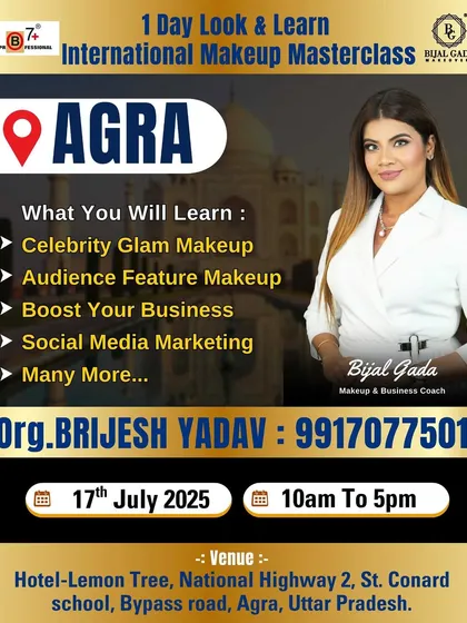 Hello Agra. I am coming to your city with my international makeup masterclass. This is your chance to learn new techniques, social media marketing, and grow your business.