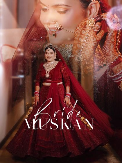 A creative double-exposure portrait of the bride, Muskan. This artistic shot blends a full-length photo with a close-up, celebrating her bridal glow.