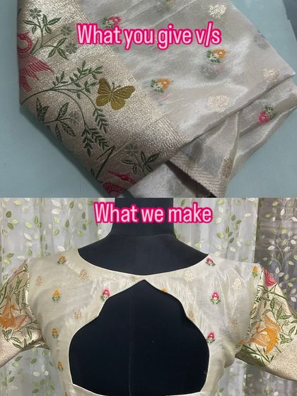 This organza fabric with butterfly motifs was transformed into a lovely blouse with a keyhole back, using the border on the sleeves.