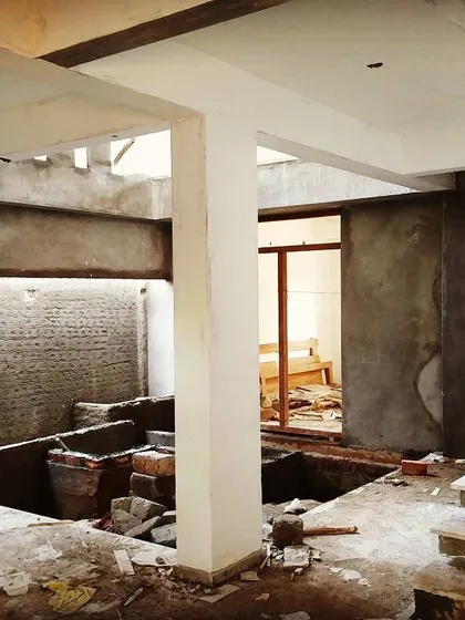The 'Courtyard House' under construction. This raw image shows the formation of the central courtyard and staircase, the core around which the home is built.