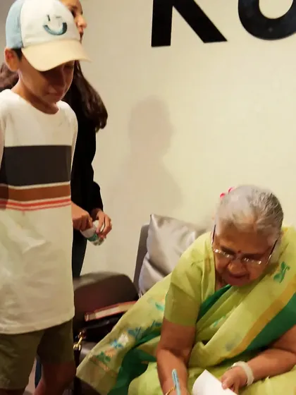 Another young reader getting his book autographed by Sudha Murty. We believe these personal encounters help deepen a child's connection to reading.