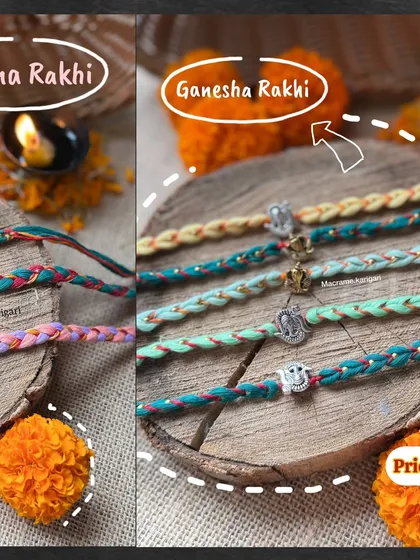 More of our Ganesha Rakhi designs, available in different color combinations. These are a popular choice for a blessed and beautiful Raksha Bandhan.