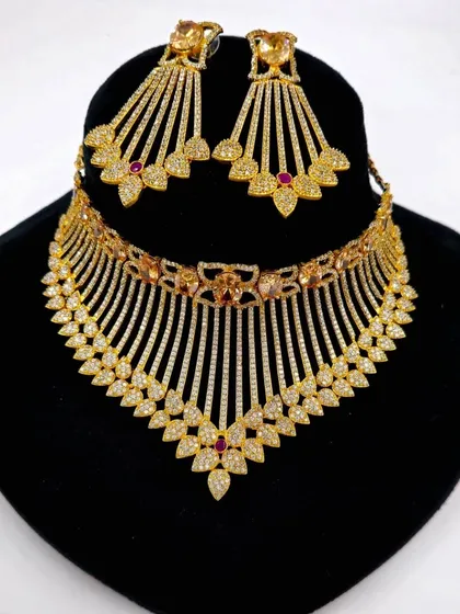 A repeat of the beautiful fanned-out American Diamond choker, highlighting its intricate design and sparkle.