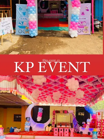 A collage showcasing a complete baby shower decoration project, from the entrance to the main stage.