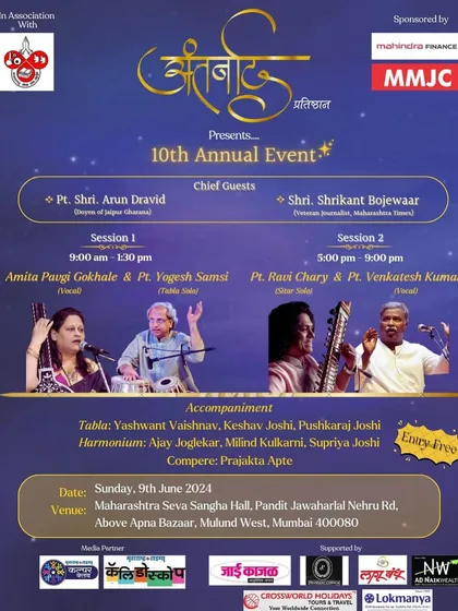 An invitation to a concert by Antarnaad Pratishthan, where I performed a solo recital. These events are crucial for keeping the tradition of classical music alive.