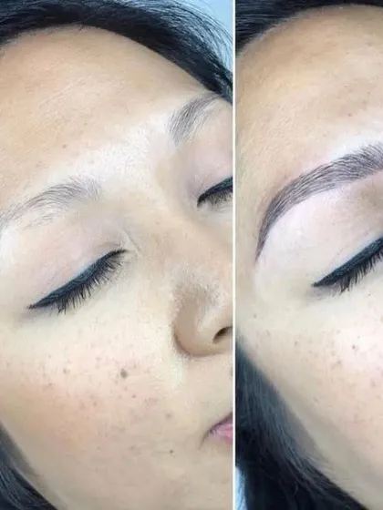 For clients with very light or sparse brows, microblading adds definition and fullness. This before-and-after shows how I create a completely new brow shape that looks realistic and flattering.