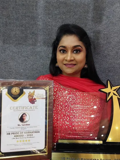 I am honored to have received the IIB Pride of Karnataka Award for Best Baking Academy in 2023. This recognition reflects my commitment to providing the highest quality culinary education and empowering my students to achieve their dreams.