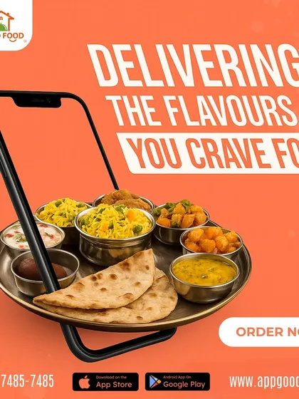 Delivering the flavors you crave. This image of a thali served on a phone screen shows how easy it is to order.