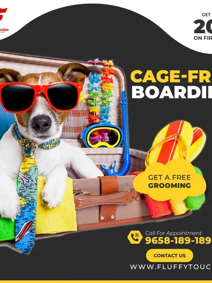 Going on a vacation? We've got your back! Our cage-free pet boarding ensures your furry friend has a blast in a safe, home-like environment while you relax. Plus, first-time boarders get 20% off and a complimentary grooming session!