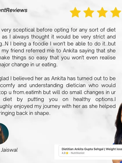 Shilpi's review is for all the foodies out there who think diets are strict and boring. I helped her make small changes to her daily eating habits, so she could enjoy her journey and get back in shape without feeling deprived.