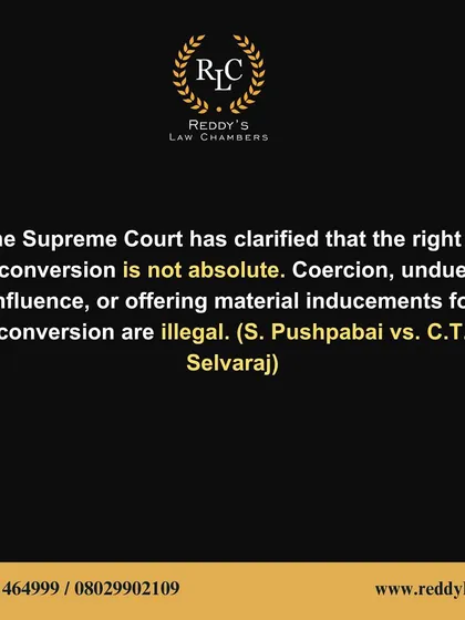 A duplicate of the previous infographic, reinforcing the legal stance against forced or fraudulent religious conversions.
