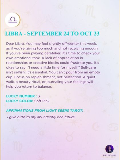 This weekly tarot reading for Libra is about checking your emotional tank. It’s a reminder that self-care isn’t selfish, it’s essential, and you can’t pour from an empty cup.