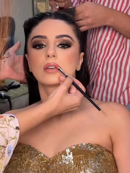 For this anniversary look, we did matte smokey eyes with a pop of shimmer in the inner corners. This technique adds intensity while still feeling soft and romantic.