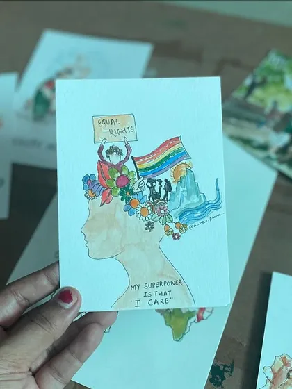 This small illustration, created for an organization I admire, carries a big message: "My superpower is that I care." I love creating custom art that captures the values and spirit of people and communities doing important work.
