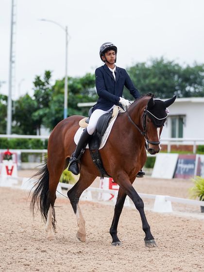 My dressage riders shining at the Surge Show. This image shows Eshaan and Tina during their double-winning performance, demonstrating the grace and control that I teach.
