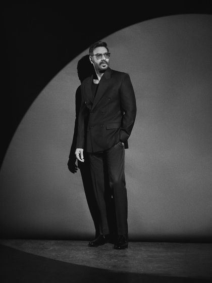 The black and white version of the spotlight shot, creating a timeless and iconic feel.