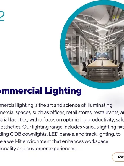 Our commercial lighting solutions are designed to optimize productivity and enhance customer experiences in offices, stores, and restaurants. We utilize fixtures like high-performance COB downlights, LED panels, and track lighting to create well-lit, functional, and inviting environments.