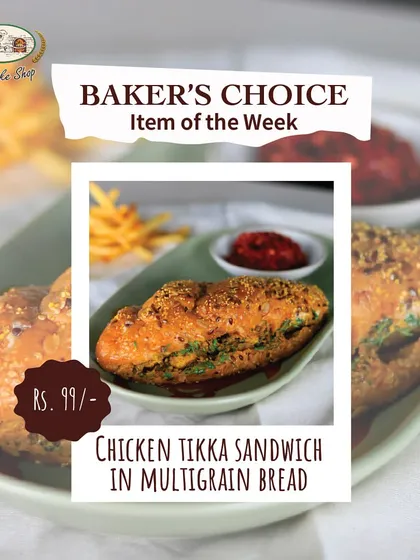Our Baker's Choice of the week: a delicious Chicken Tikka Sandwich served in our healthy multigrain bread. A perfect fusion snack.