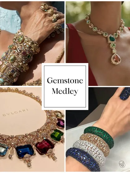 Jewellery Trend Alert: Gemstone Medley. Don't be afraid to mix and match colorful gemstones. This trend is all about creating a vibrant, personal, and joyful jewelry look.