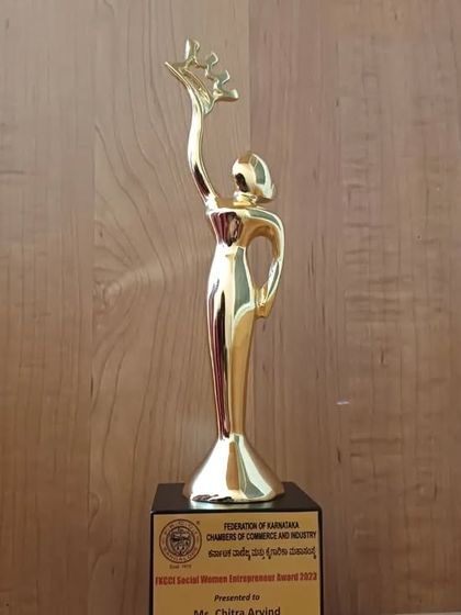The Social Woman Entrepreneur Award trophy from FKCCI. This award is a recognition of our work in using dance for social outreach and empowerment.