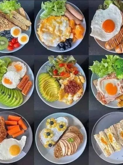 A collage showing a variety of healthy and appealing breakfast plates. We can provide a full breakfast or brunch menu for morning events.